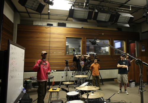 Student band in studio