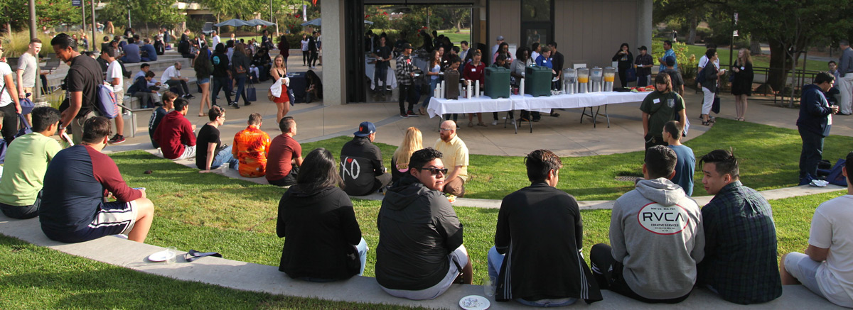 Students gathered in the Viking Grove during an event