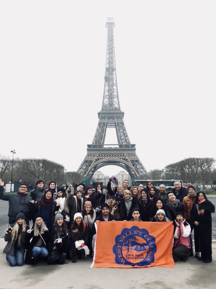 West Valley students in front of the Eiffel Tower