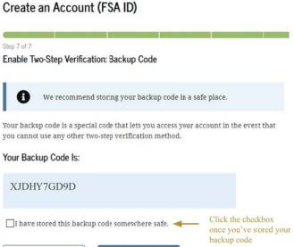 FSA ID backup code
