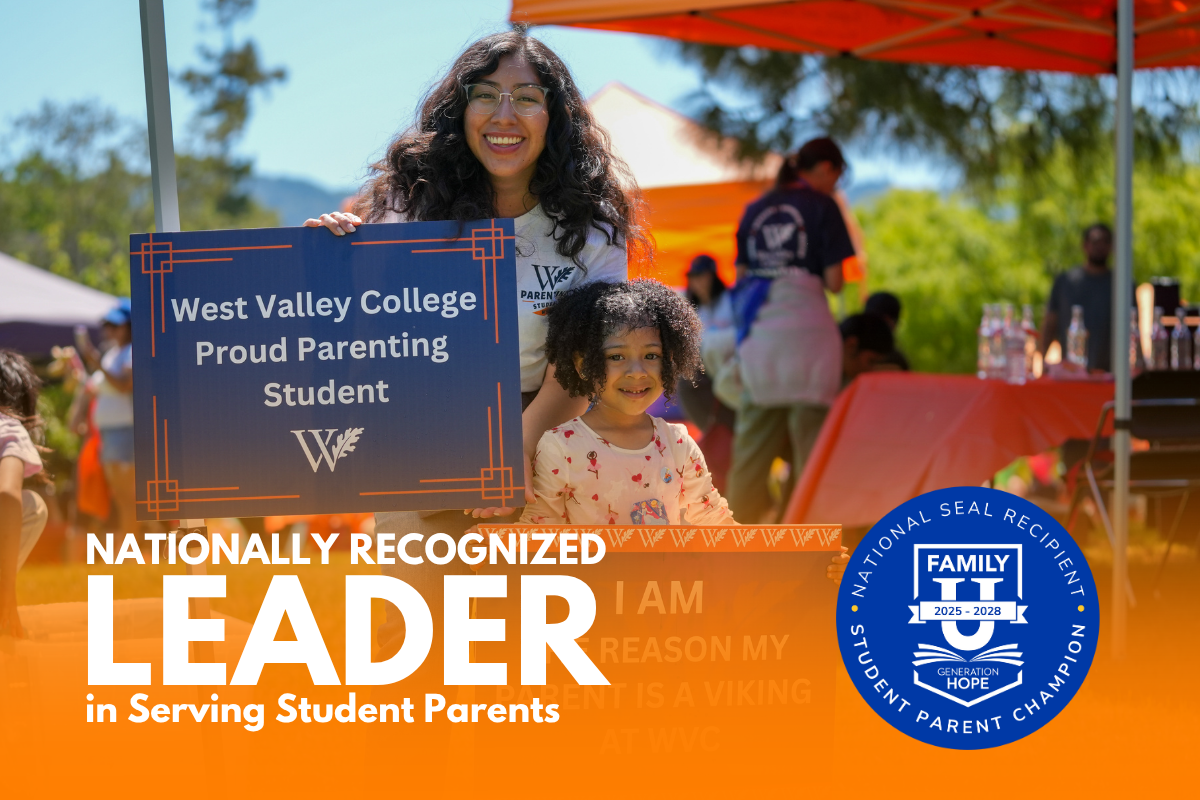 student parent with their child graphic with text nationally recognized leader in serving student parents
