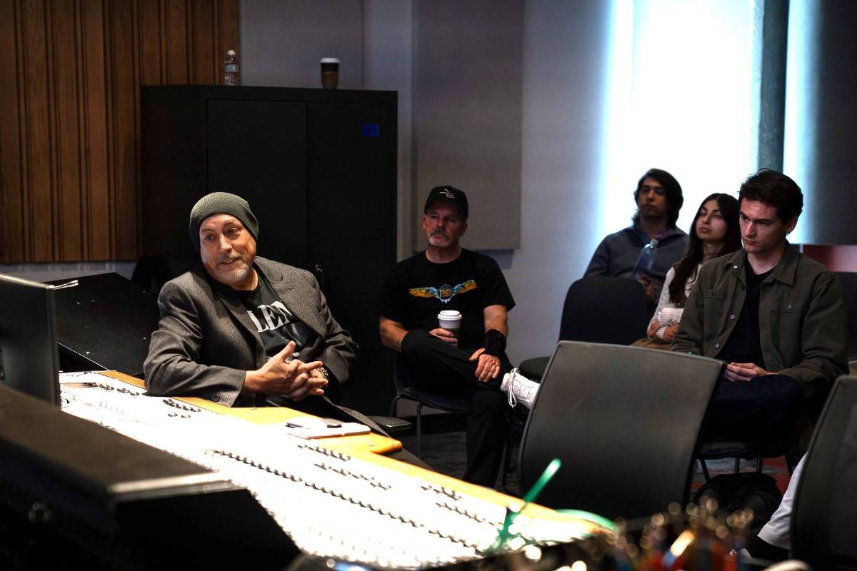 michael lazarus at the new digital media center in front of the new music production console