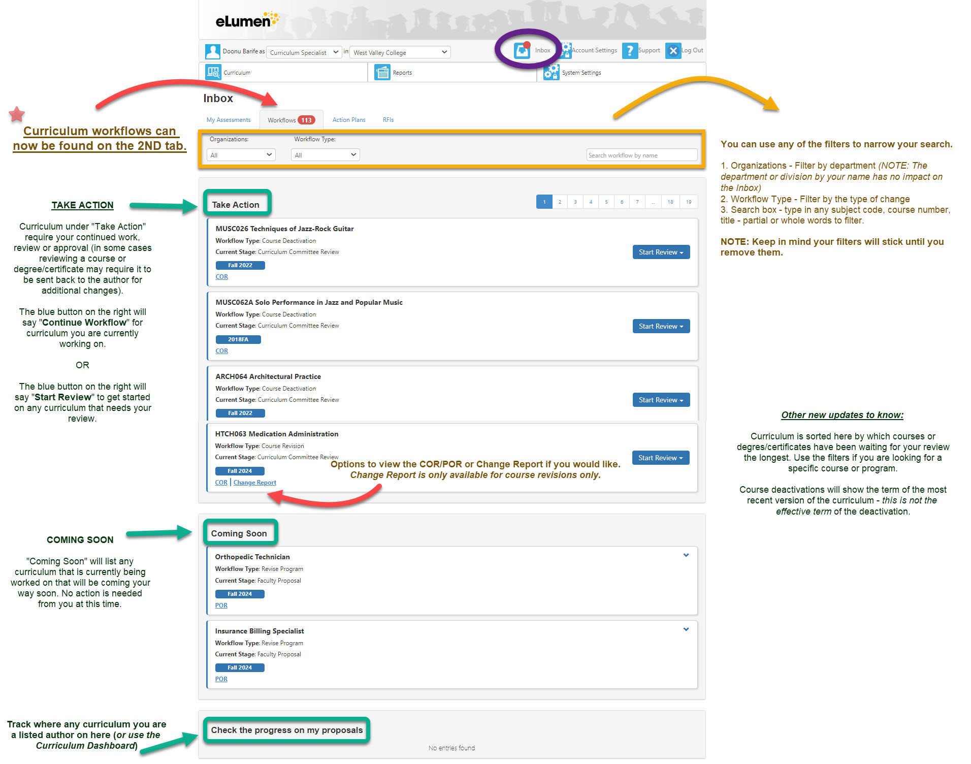 Screenshot Curriculum inbox