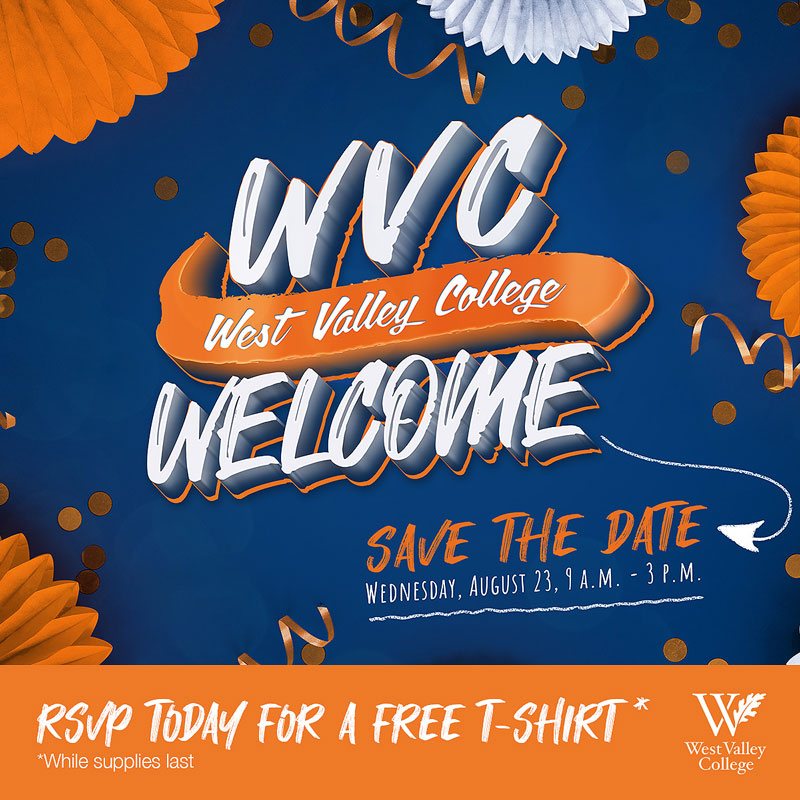 WVC Welcome event details on blue and orange background