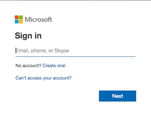 Microsoft Login Screen