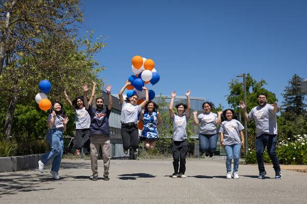 Students and staff jump for joy