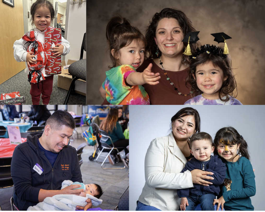 student parent photo collage - students with their children